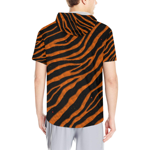 Ripped SpaceTime Stripes - Orange All Over Print Short Sleeve Hoodie for Men (Model H32)