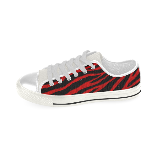 Ripped SpaceTime Stripes - Red Low Top Canvas Shoes for Kid (Model 018)