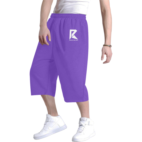 Men's Baggy Shorts (White&Purple) Men's All Over Print Baggy Shorts (Model L37)