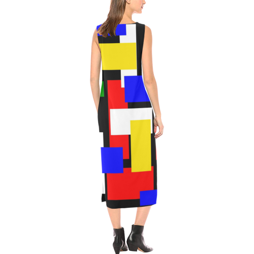 Geometric Blocks Phaedra Sleeveless Open Fork Long Dress (Model D08)