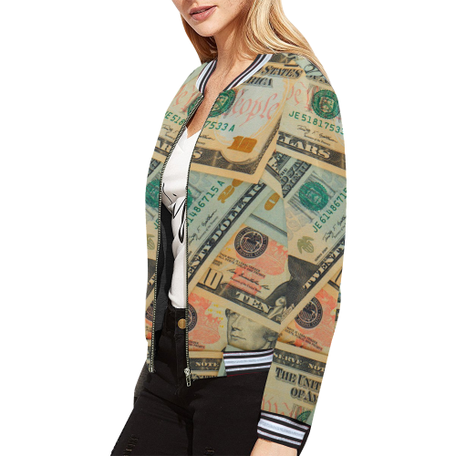DOLLARS 4 All Over Print Bomber Jacket for Women (Model H21)