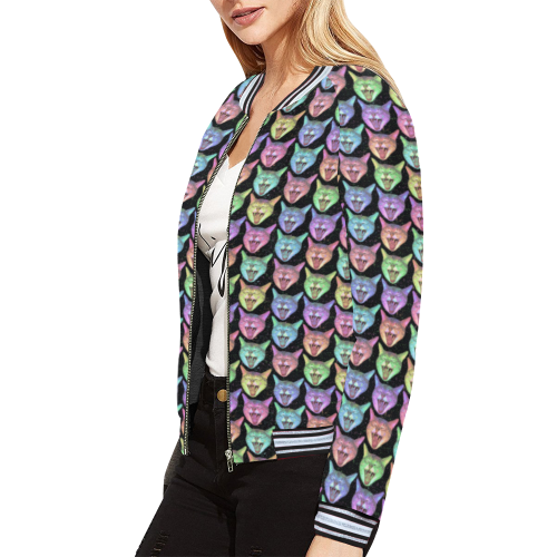 Cats Yawning All Over Print Bomber Jacket for Women (Model H21)