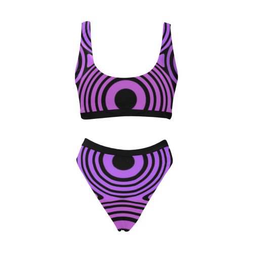 Psycho Circles Sport Top & High-Waisted Bikini Swimsuit (Model S07)