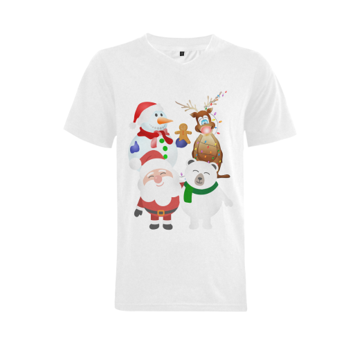 Christmas Gingerbread, Snowman, Santa Claus Men's V-Neck T-shirt (USA Size) (Model T10)