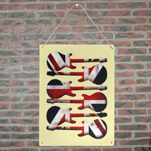 Union Jack British UK Flag Guitars Yellow Metal Tin Sign 12"x16"
