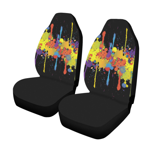 CRAZY multicolored double running SPLASHES Car Seat Covers (Set of 2)