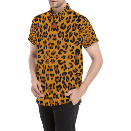 Orange Leopard Men's All Over Print Short Sleeve Shirt (Model T53)