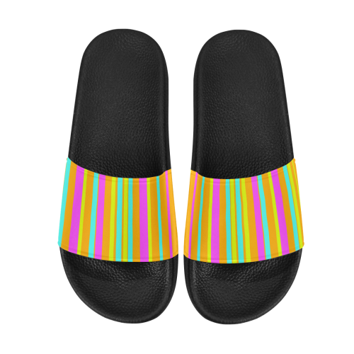 Neon Stripes  Tangerine Turquoise Yellow Pink Men's Slide Sandals (Model 057)