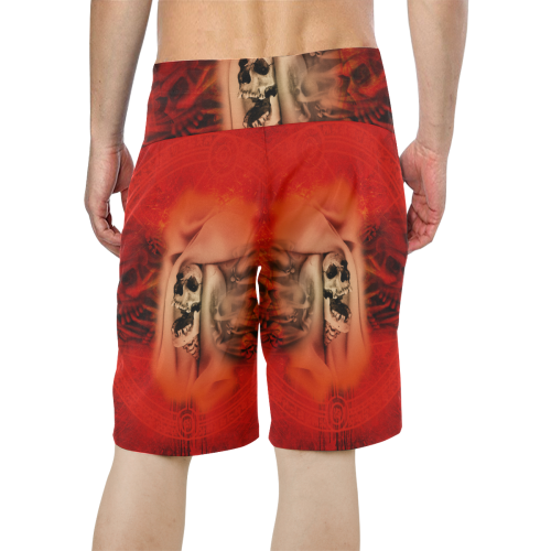 Creepy skulls on red background Men's All Over Print Board Shorts (Model L16)