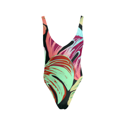 Pretty Leaves A by JamColors Sexy Low Back One-Piece Swimsuit (Model S09)