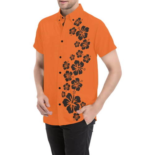 HIBISCUS aloha blossoms garland black Men's All Over Print Short Sleeve Shirt (Model T53)