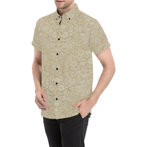 Old CROCHET / LACE FLORAL pattern - beige Men's All Over Print Short Sleeve Shirt (Model T53)
