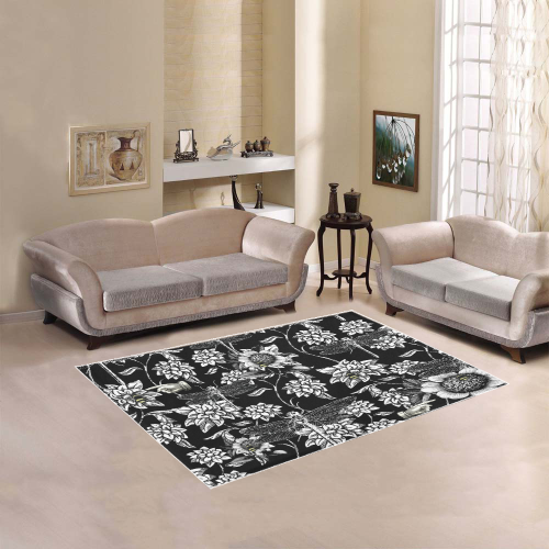 Black and White Nature Garden Area Rug 5'3''x4'