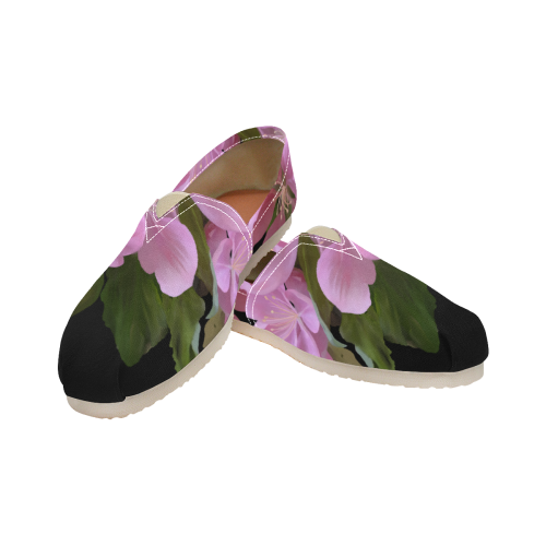 Pink Blossom Branch, floral watercolor Women's Classic Canvas Slip-On (Model 1206)