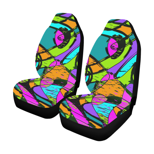 Abstract Art Squiggly Loops Multicolored Car Seat Covers (Set of 2)