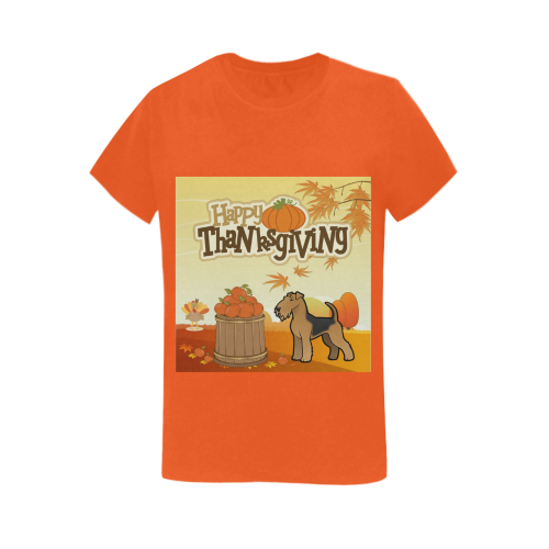 Happy Thanksgiving Welsh Terrier Women's T-Shirt in USA Size (Two Sides Printing)