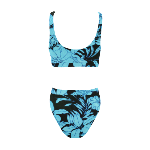 blue floral watercolor Sport Top & High-Waisted Bikini Swimsuit (Model S07)