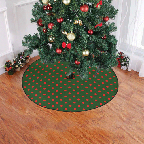 Polka Dots Red on Green Christmas Tree Skirt 47" x 47"