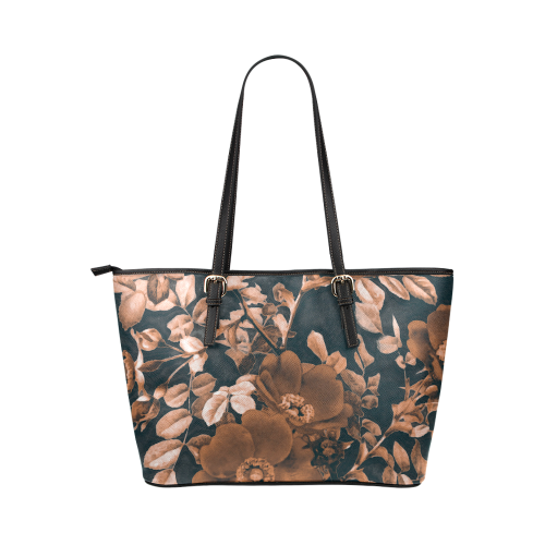 flowers #flowers #pattern #flora Leather Tote Bag/Small (Model 1651)