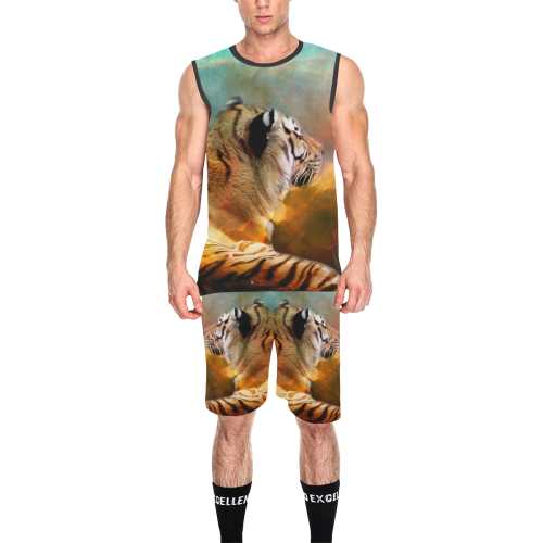 Tiger and Nebula All Over Print Basketball Uniform