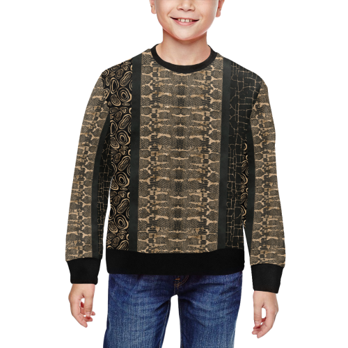 Exclusive Gold Black Python All Over Print Crewneck Sweatshirt for Kids (Model H29)
