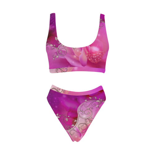 Wonderful floral design Sport Top & High-Waisted Bikini Swimsuit (Model S07)