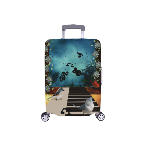 Music, birds on a piano Luggage Cover/Small 18"-21"