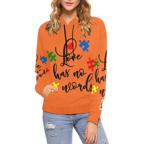 Fairlings Delight's Autism- Love has no words Women's Hoodie 53086A6 All Over Print Hoodie for Women (USA Size) (Model H13)