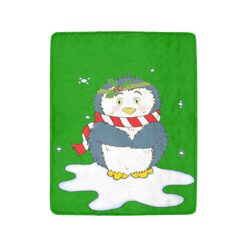 Adorable Christmas Penguin Green Ultra-Soft Micro Fleece Blanket 40"x50"
