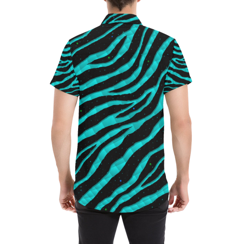 Ripped SpaceTime Stripes - Cyan Men's All Over Print Short Sleeve Shirt/Large Size (Model T53)