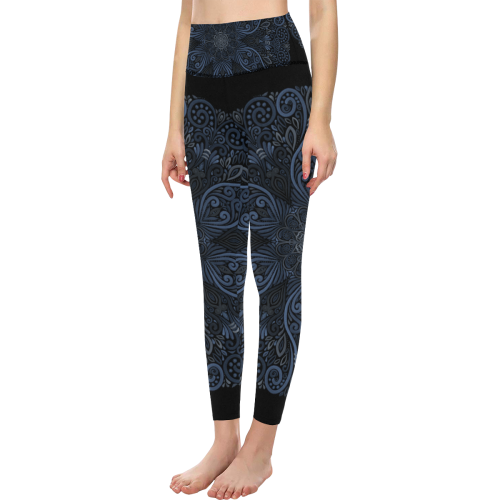 Blue Mandala Pattern with 3D effect Women's All Over Print High-Waisted Leggings (Model L36)