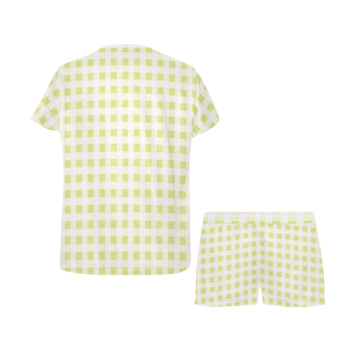 Pale Yellow Gingham Women's Short Pajama Set
