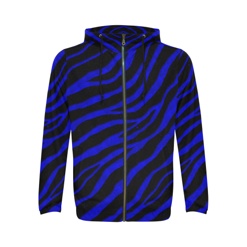 Ripped SpaceTime Stripes - Blue All Over Print Full Zip Hoodie for Men/Large Size (Model H14)