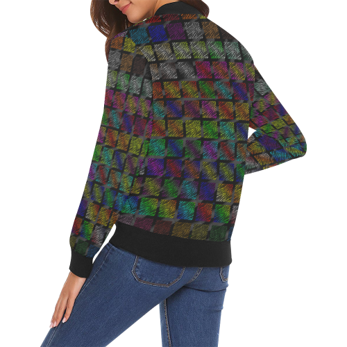 Ripped SpaceTime Stripes Collection All Over Print Bomber Jacket for Women (Model H19)