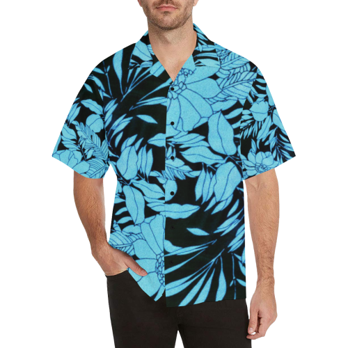 blue floral watercolor look 2 Hawaiian Shirt (Model T58)
