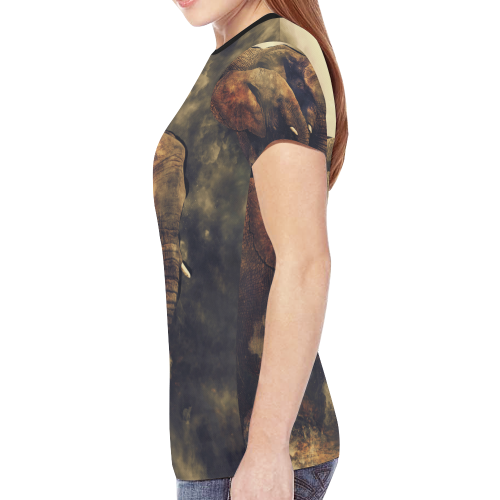 Pair of African Elephants in Cosmic Mystery Shroud New All Over Print T-shirt for Women (Model T45)