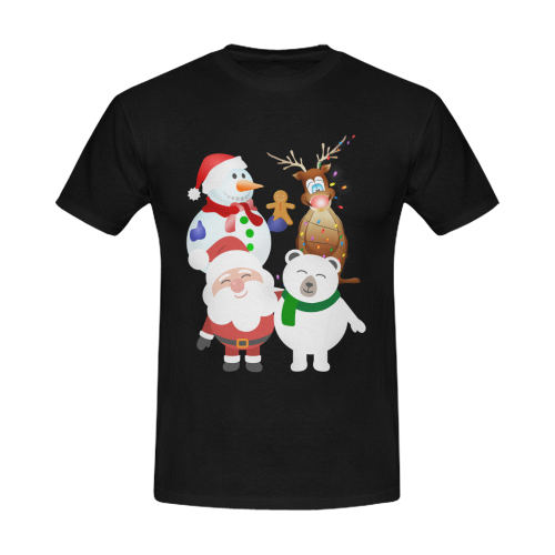 Christmas Gingerbread, Snowman, Santa Claus Black Men's T-Shirt in USA Size/Large (Front Printing Only)