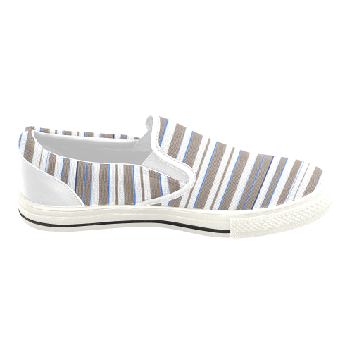 Grey Beige Stripe Women's Slip-on Canvas Shoes/Large Size (Model 019)