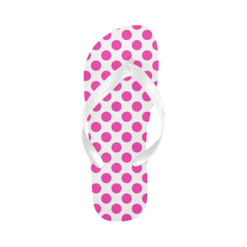 Pink Polka Dots on White Flip Flops for Men/Women (Model 040)