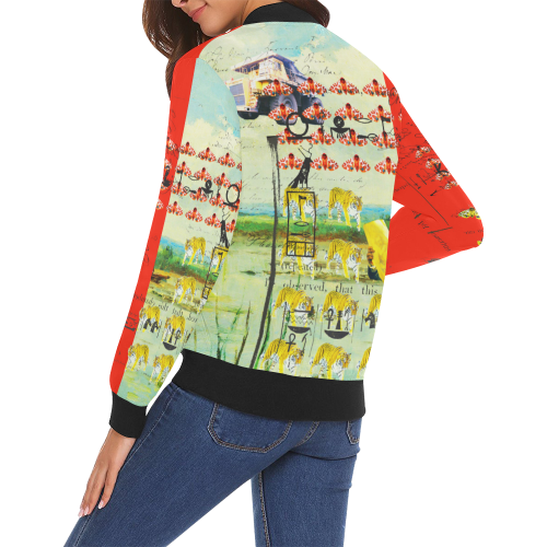 ACCORDING TO PLAN. All Over Print Bomber Jacket for Women (Model H19)