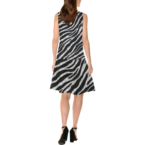 Ripped SpaceTime Stripes - White Sleeveless Splicing Shift Dress(Model D17)