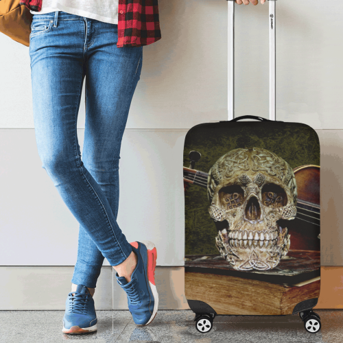 Funny Skull and Book Luggage Cover/Small 18"-21"