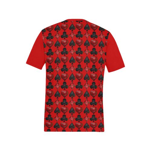 Las Vegas Black and Red Casino Poker Card Shapes on Red Men's All Over Print T-Shirt (Solid Color Neck) (Model T63)
