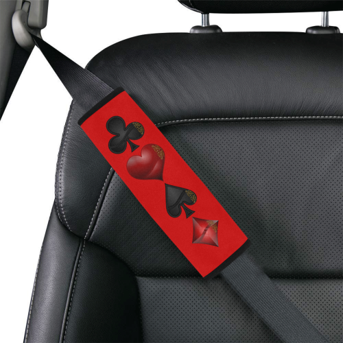 Las Vegas  Black and Red Casino Poker Card Shapes on Red Car Seat Belt Cover 7''x8.5''