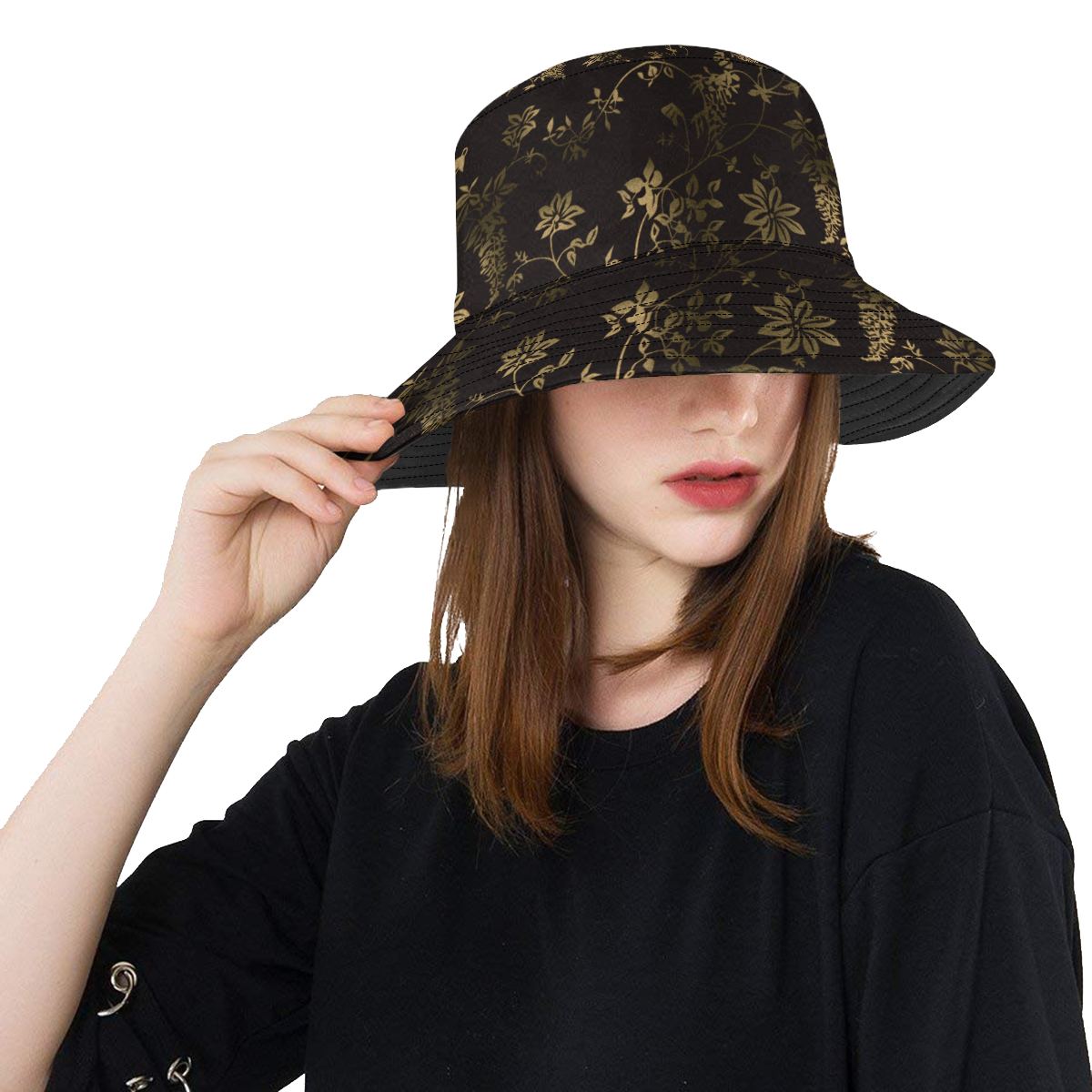 Gothic Victorian Black And Gold Pattern All Over Print Bucket Hat ID