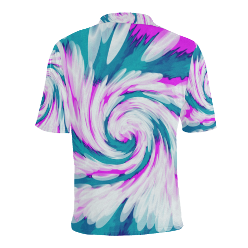 Turquoise Pink Tie Dye Swirl Abstract Men's All Over Print Polo Shirt (Model T55)