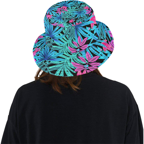 Tropical Aqua And Pink Leaves All Over Print Bucket Hat