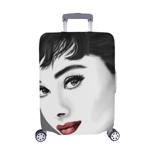 Audrey Hepburn with Red Lips Luggage Cover/Medium 22"-25"