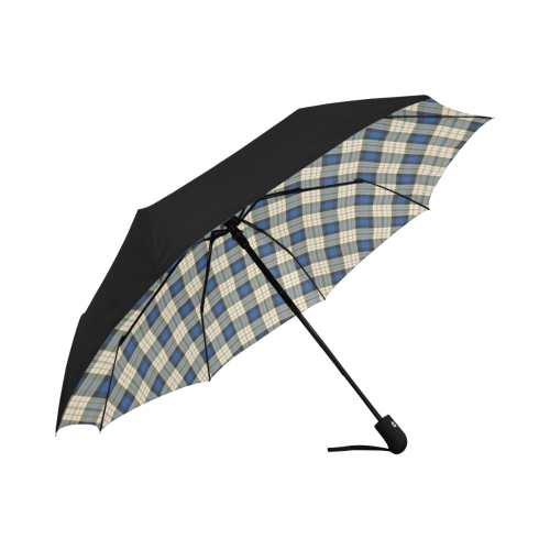 Classic Tartan Squares Fabric - blue beige Anti-UV Auto-Foldable Umbrella (Underside Printing) (U06)