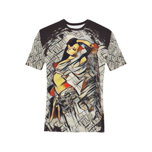 The Dancer Men's All Over Print T-Shirt (Solid Color Neck) (Model T63)